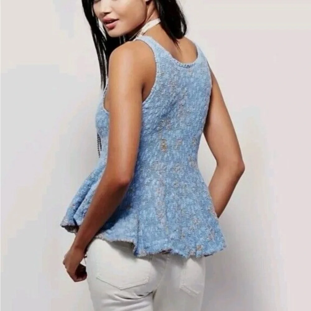 Free People Women Side By Side‎ Flared Blue Sz Small Peplum Tank Top Blouse Y2K